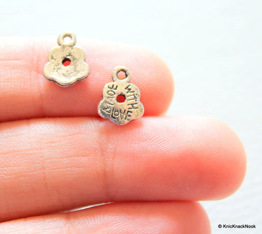 9 Flower 'Made with love' Silver Tone Pendant Charms 9mm